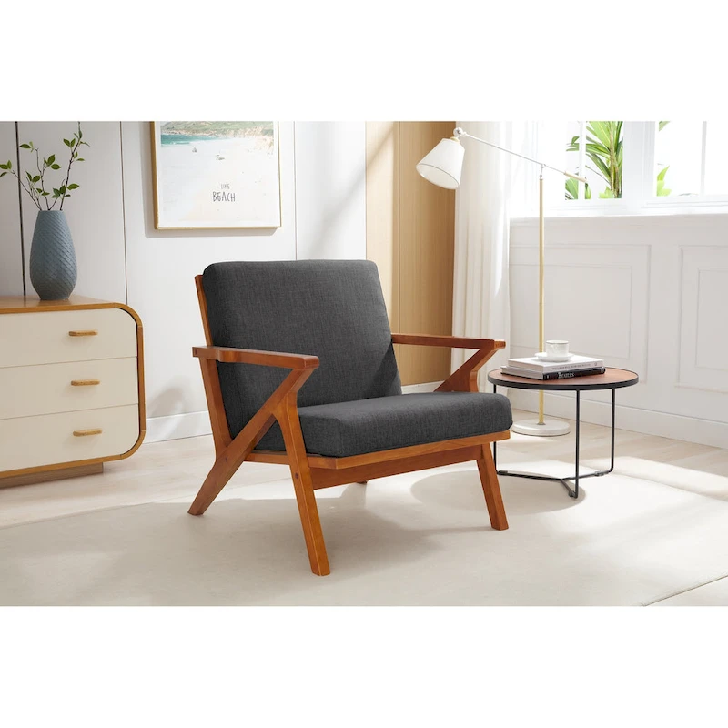 Porthos Home Clia Fabric Accent Chair with Rubberwood Frame, Removable Cushions