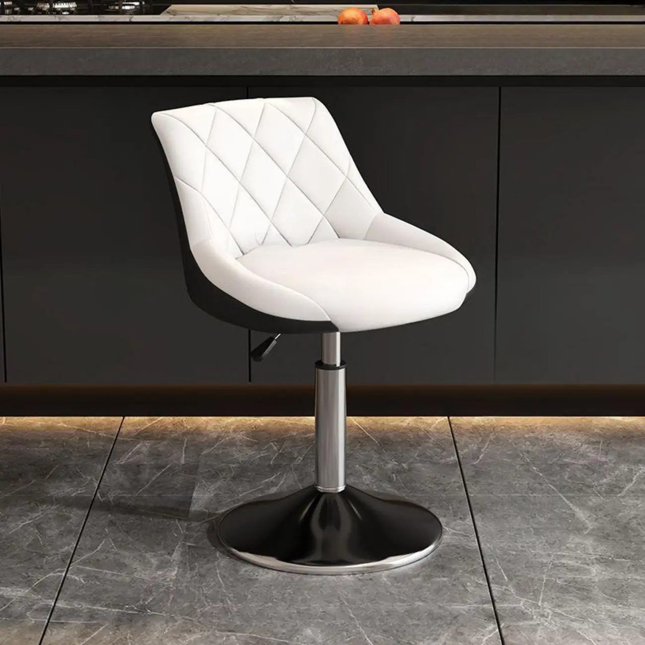 Diamond Tufted Swivel Bar Stool Adjustable Black Red PU Leather