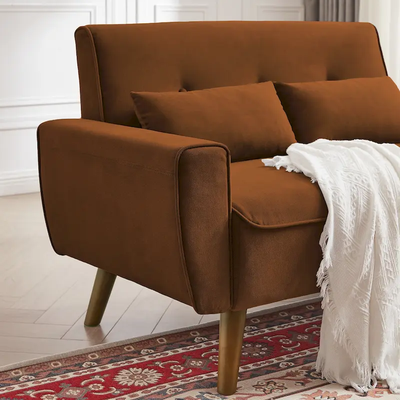 48.82 Small Tufted Loveseat Sofa with 2 Pillows and Tapered Wood Legs