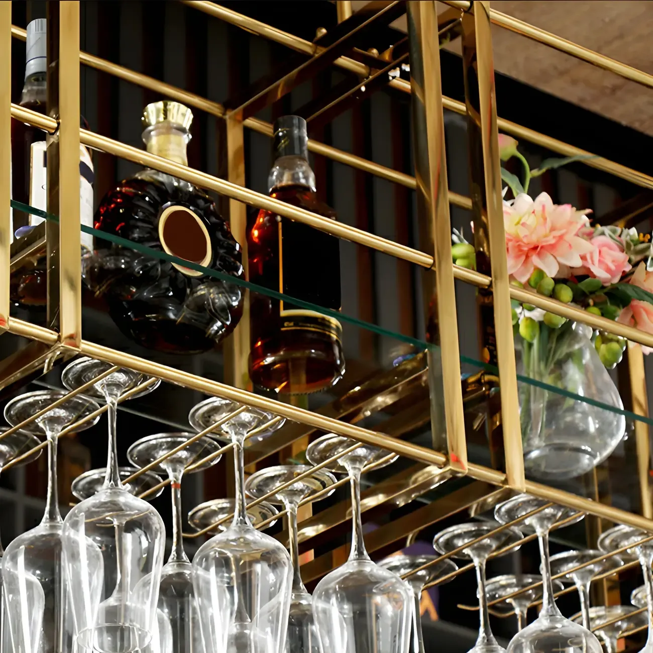 Glam Gold Metal Large Hanging Wine Rack