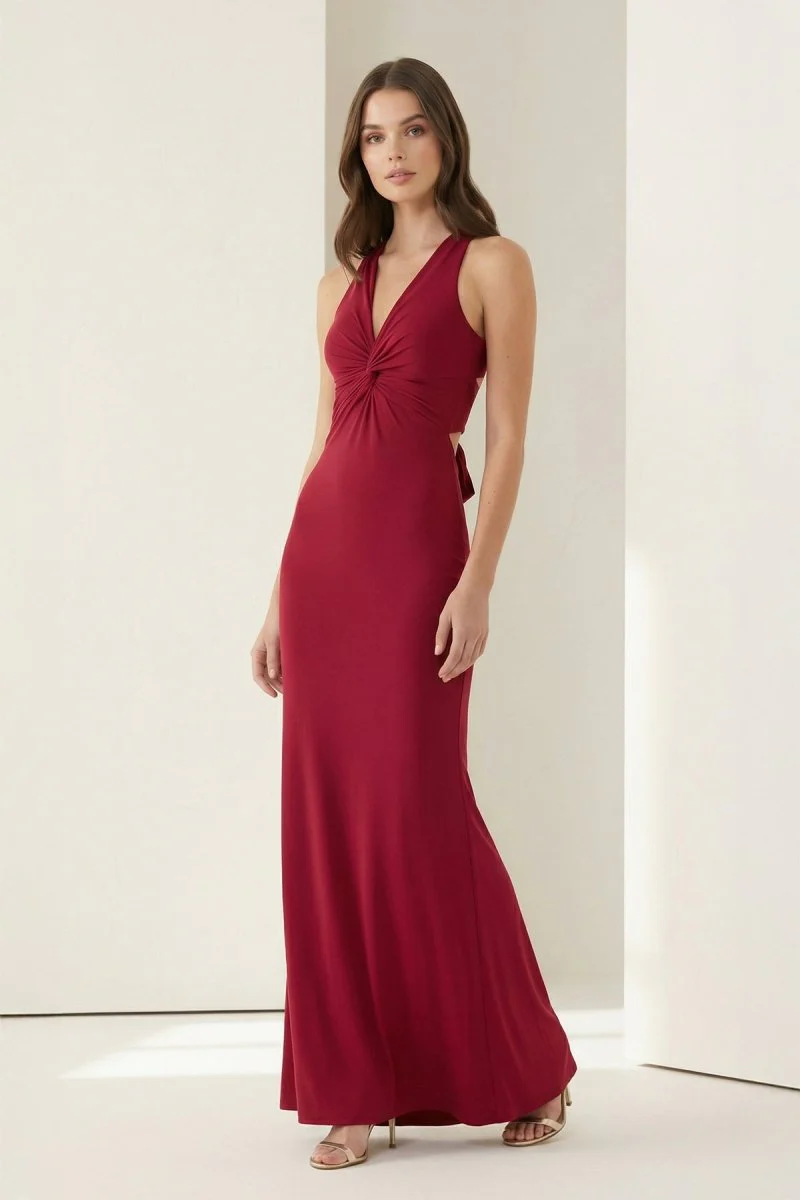 Pink Halter Mermaid Pleated Open Back Long Prom Dresses