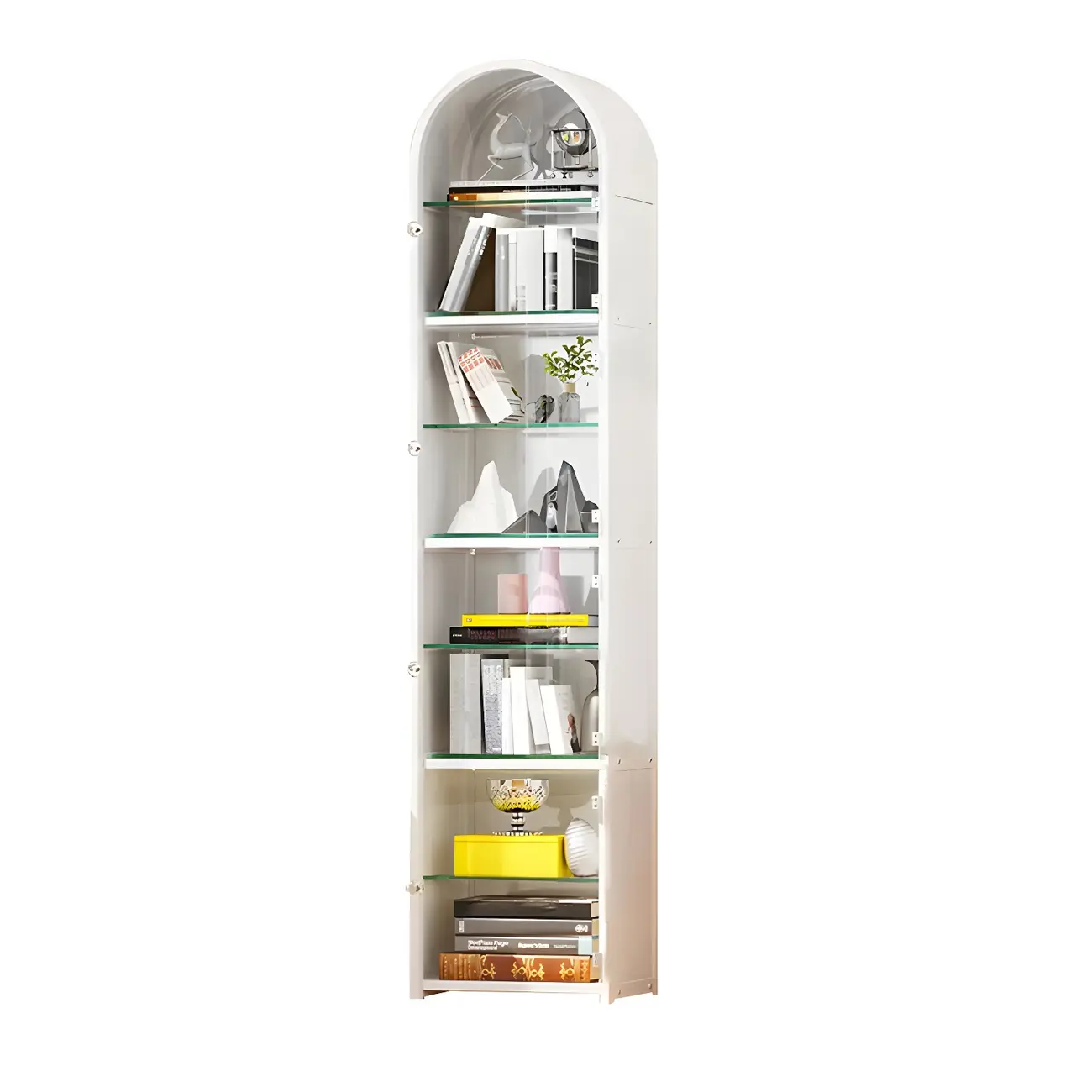 Adjustable Steel Arch Glass Shelf Display Cabinet with Light