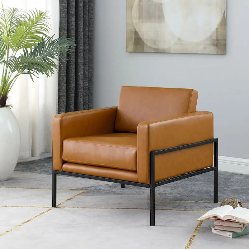 Modern Upholstered Club Chair, Camel/Grey/Blue/Brown, Metal Frame, Single