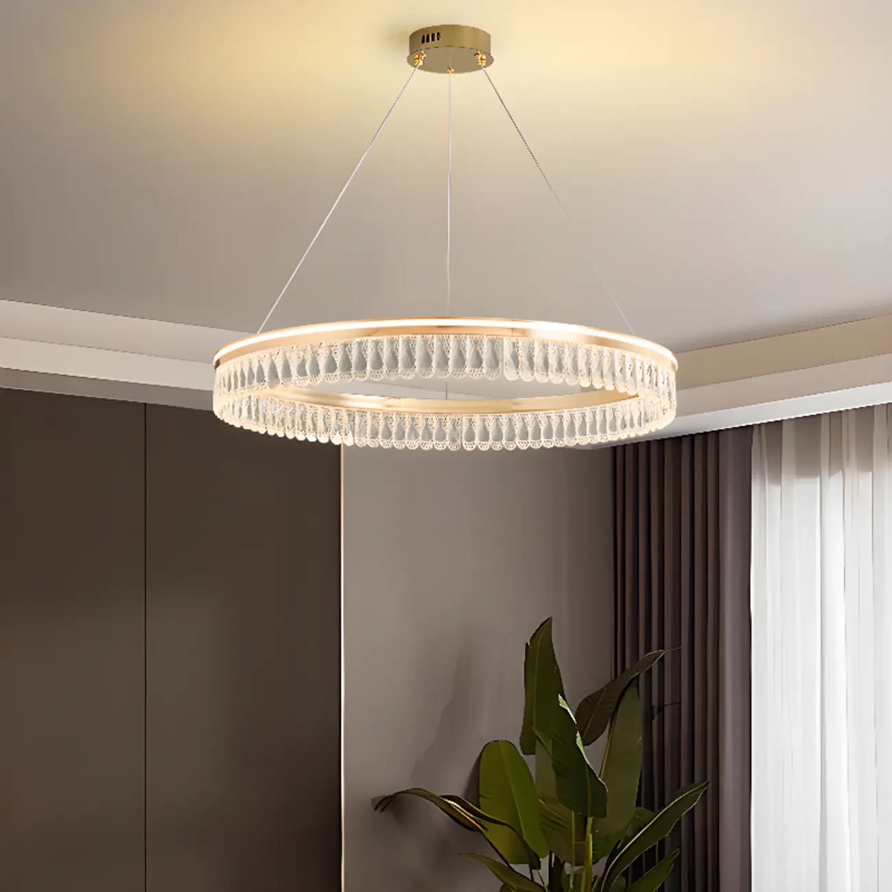 Dimmable Circle Gold Crystal Modern LED Chandeliers