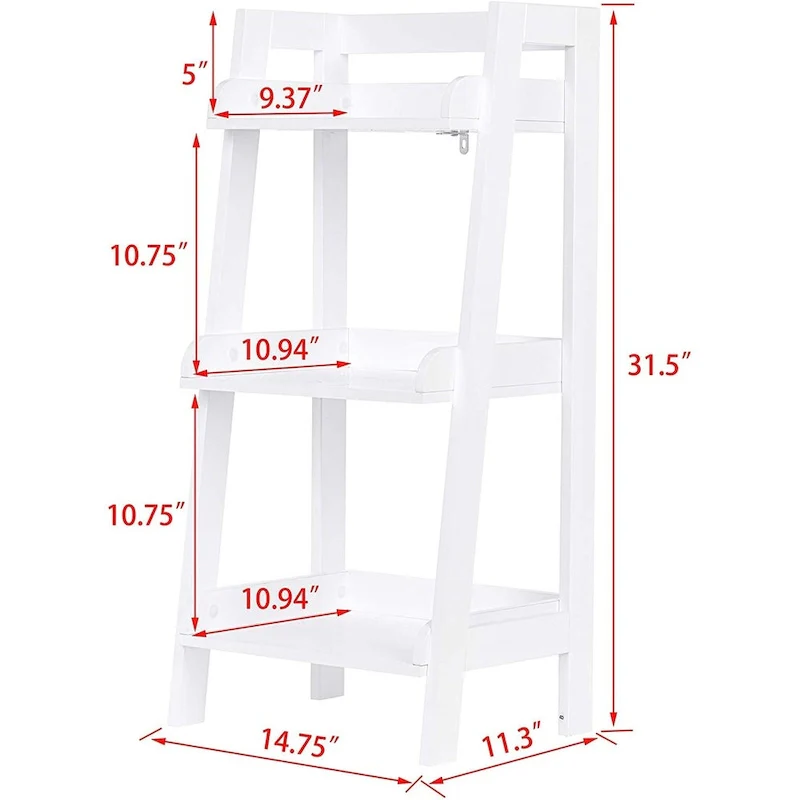 UTEX 3-Tier Ladder Shelf, Bathroom Shelf Freestanding, 3-Shelf Spacesaver Open Wood Shelving Unit, Ladder Shelf (White)