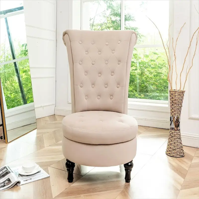 Velvet High Back Vanity Chair - Multiple Colors, Tufted Design, Single Seat