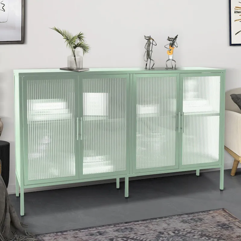 Metal Tempered Glass Cabinet with Adjustable Shelf