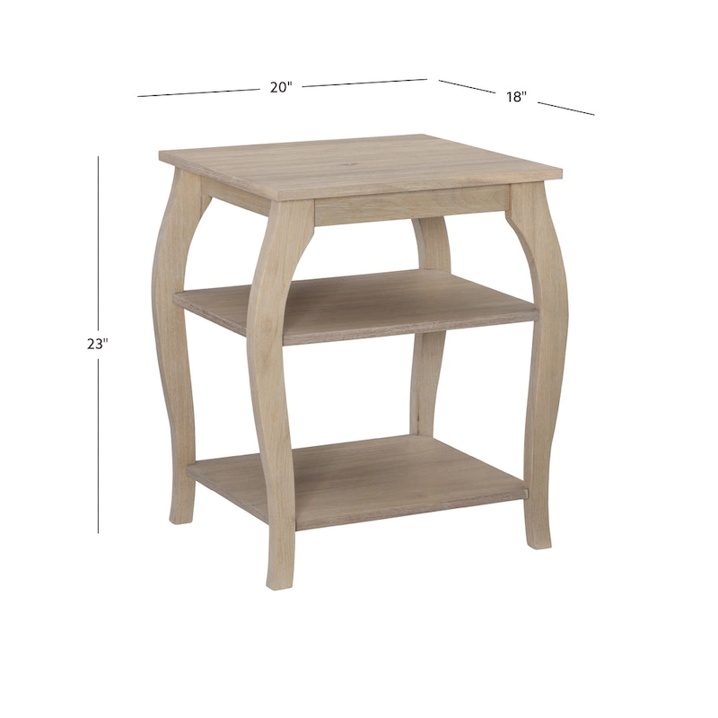 Ingrid Wood Farmhouse Side Table with 2 Shelves