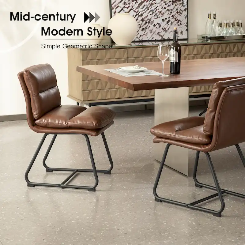 Glitzhome Set of 2/4 Modern PU Leather Thick Upholstered Side Dining Chairs with Metal Legs