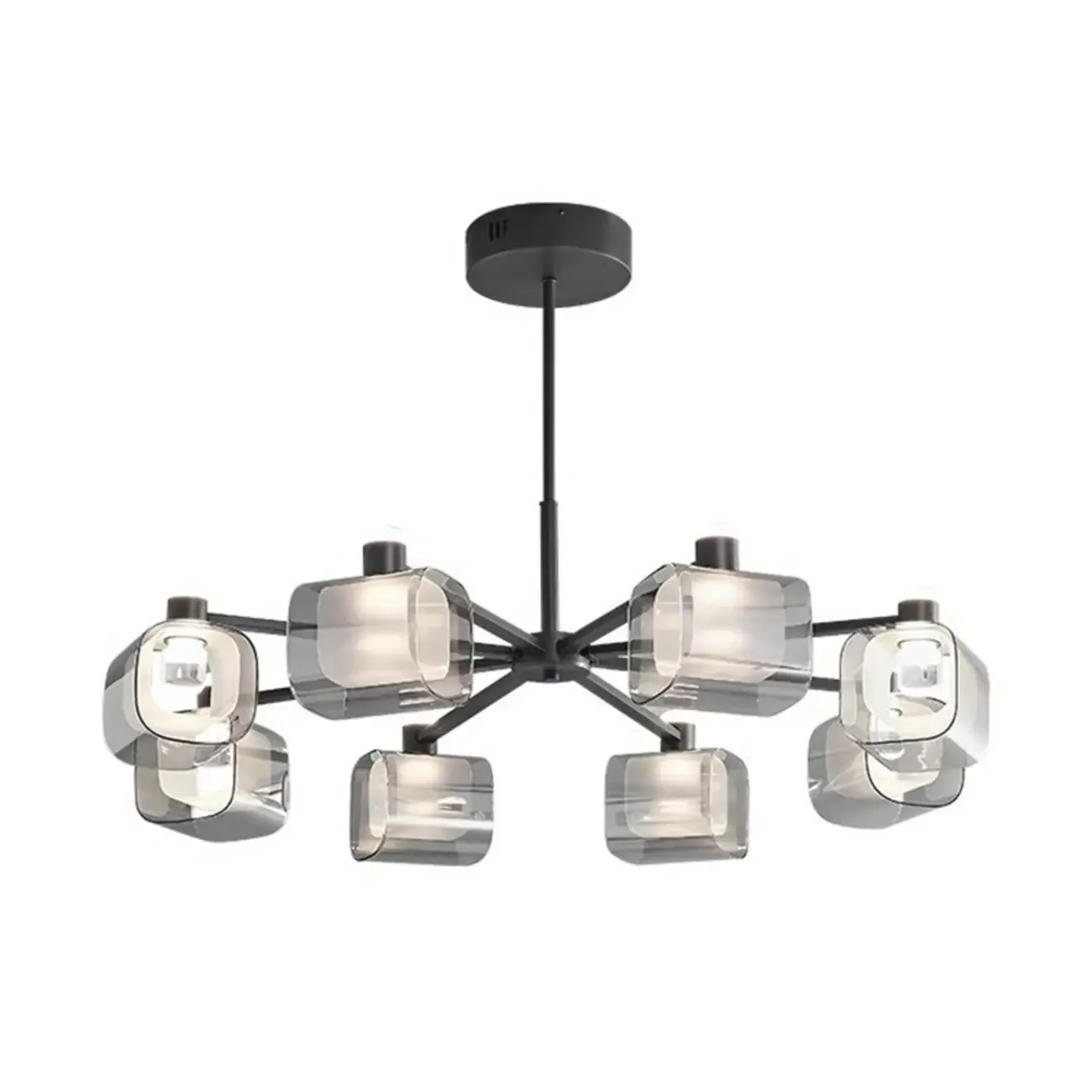 Geometric Adjustable Black Metal Clear Glass Chandelier