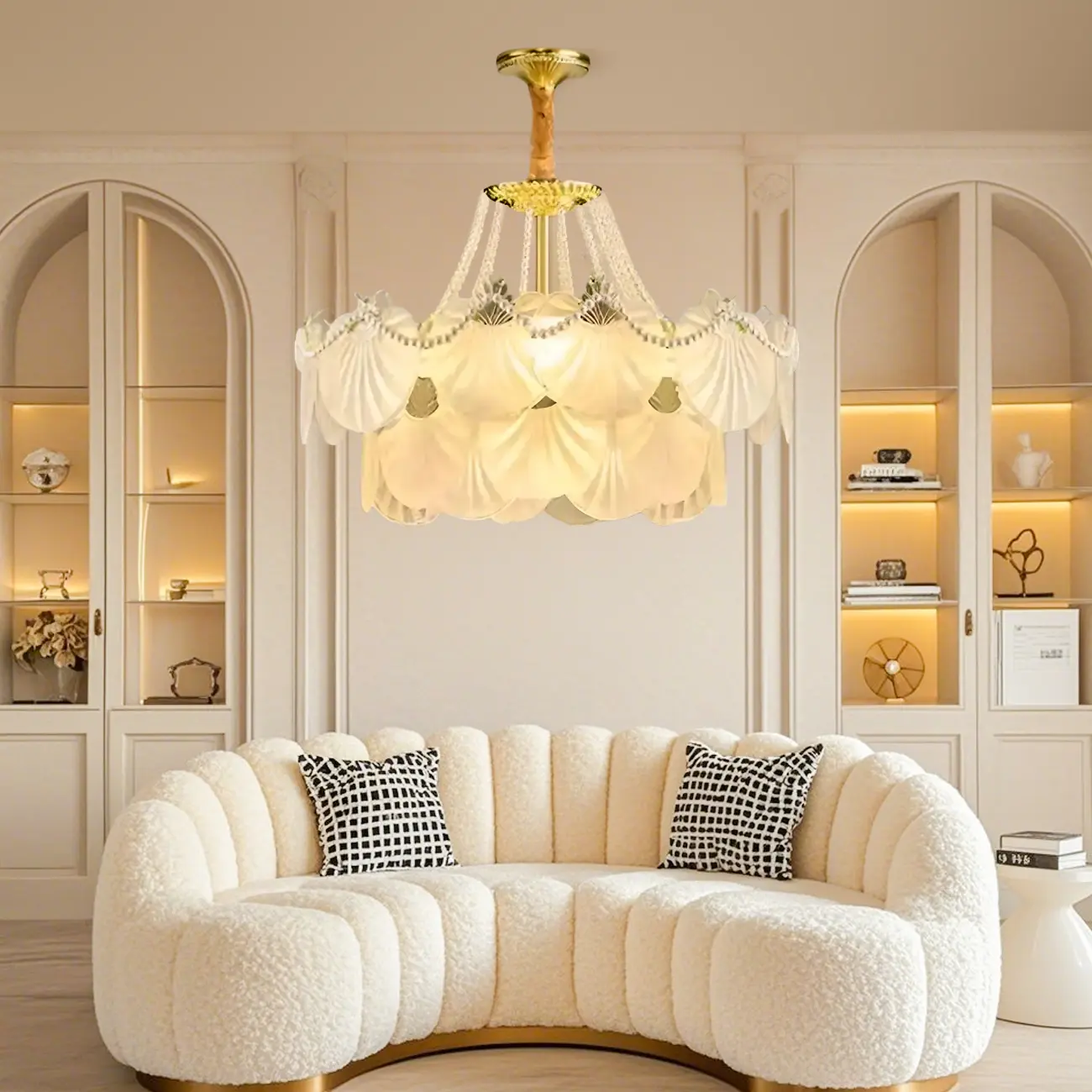 Luxury Modern Tiered Shell Chandelier with Frosted Glass