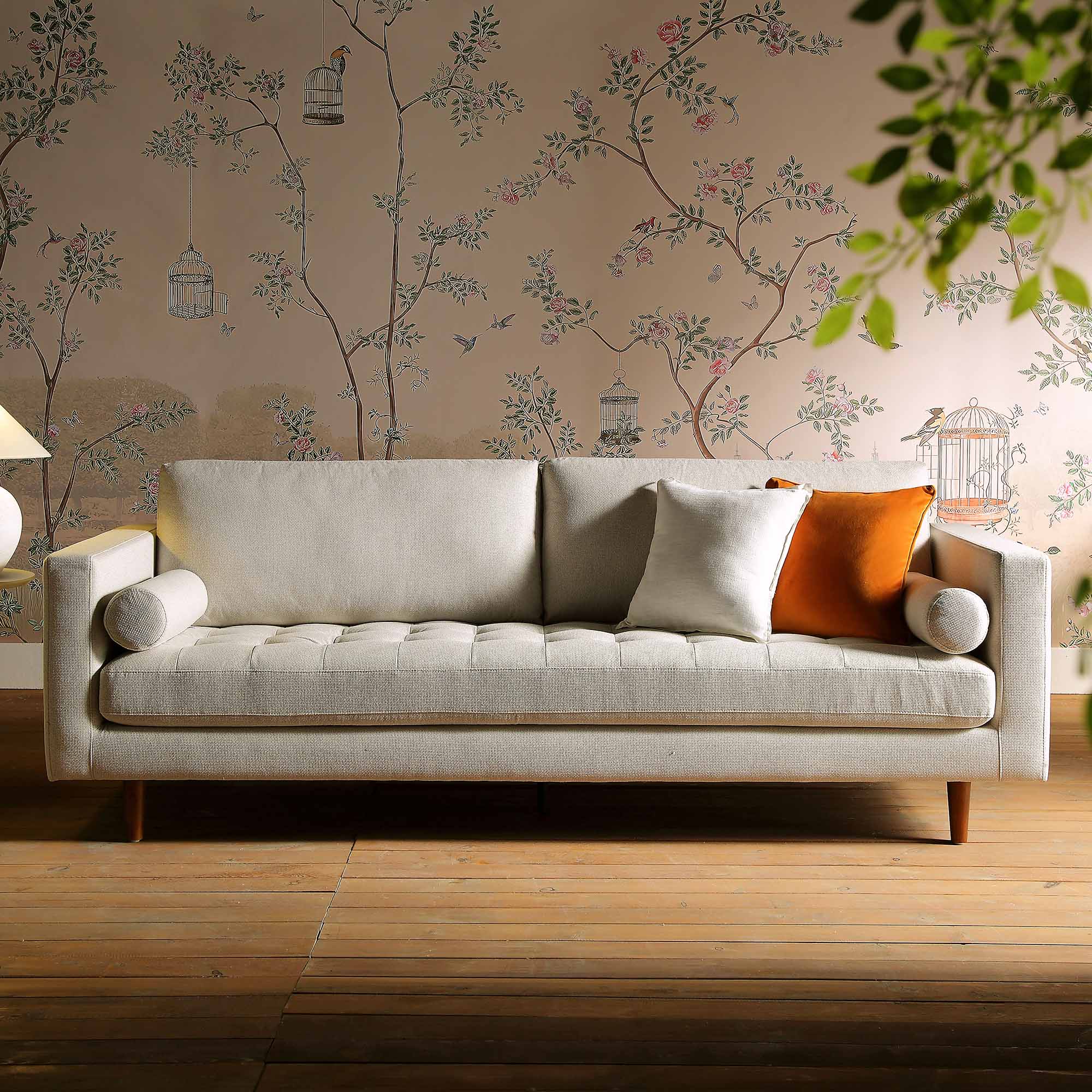 Large 3-Seater Sofa, Beige Woven Fabric