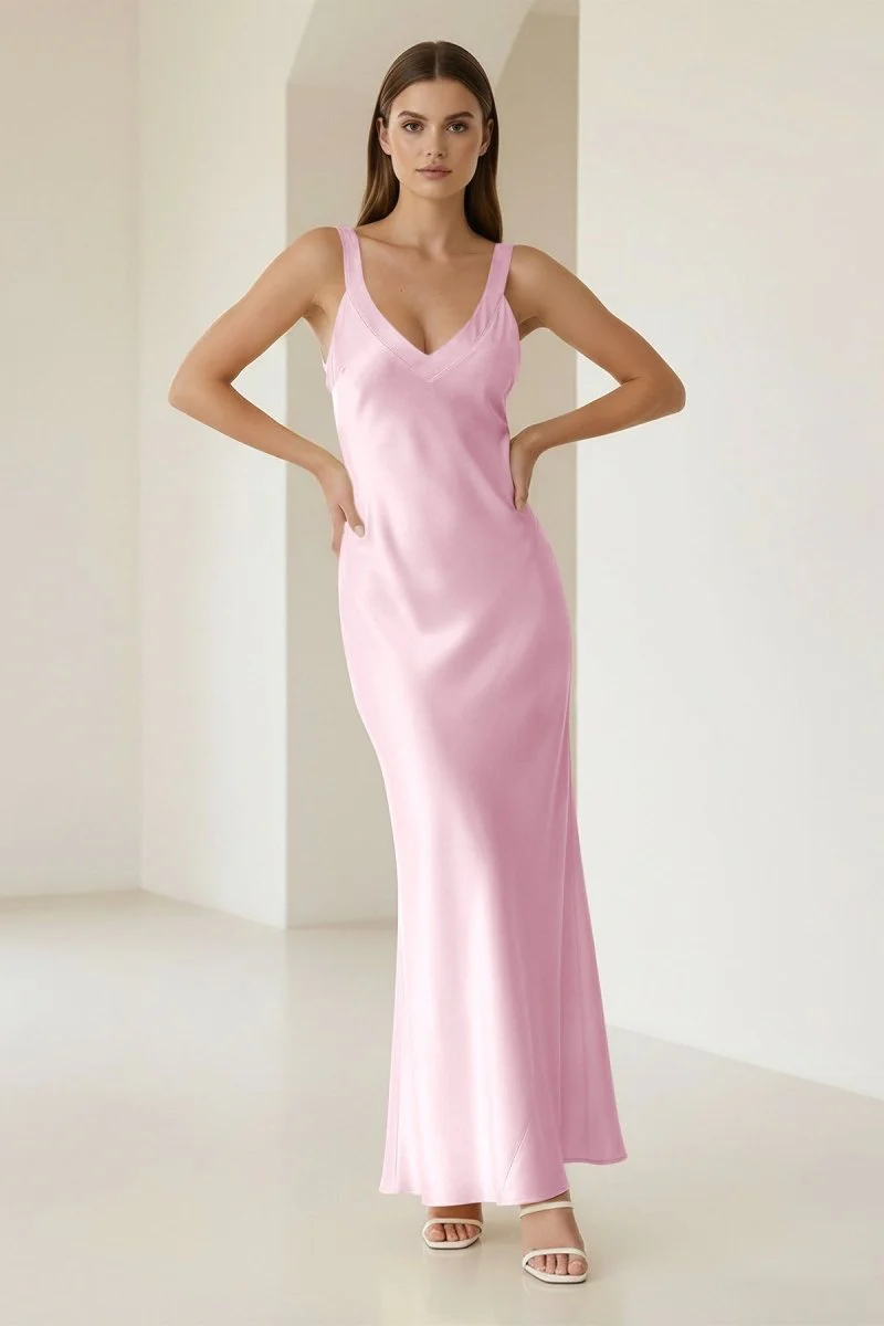 Yellow Mermaid Satin V Neck Long Party Dress