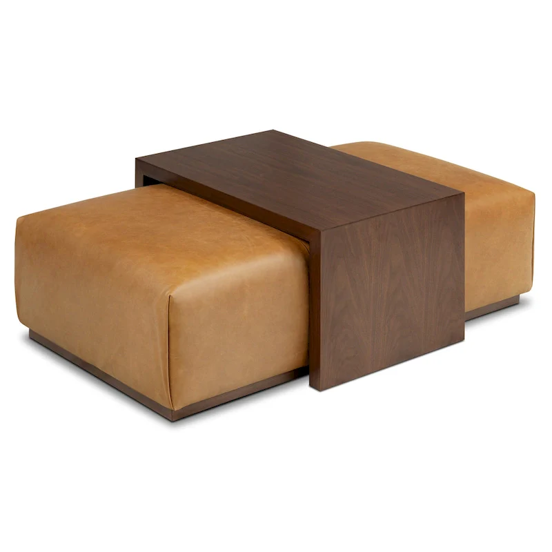 Poly & Bark Jarmo Ottoman with Adjustable Walnut Table - Full Grain Genuine Italian Leather