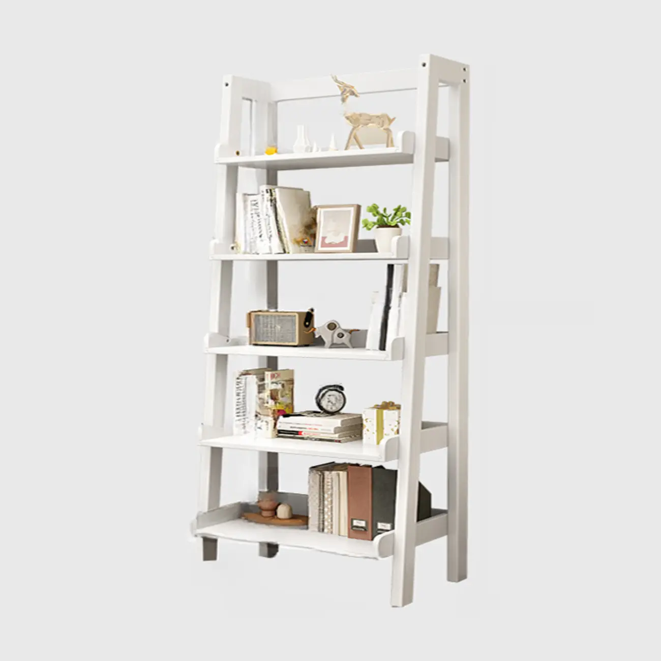 Scandinavian Rectangle Wood 5-Tier Ladder Bookcase