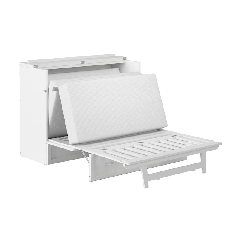 Full Murphy Bed Chest with Mattress in White