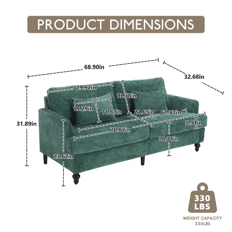 HOMEFUN Modern chenille Fabric Loveseat,2-Seat Upholstered Loveseat Sofa Modern Couch