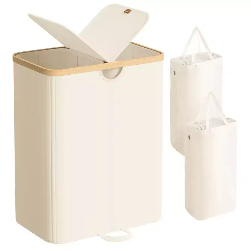 Laundry Hamper with 2 Lids, 39 Gal Dual Compartment Basket with Removable Liners, for Laundry Room Bedroom Living Room