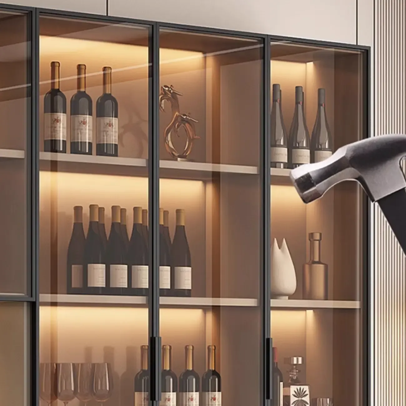 Tall Narrow Black Wood Display Cabinet with Light