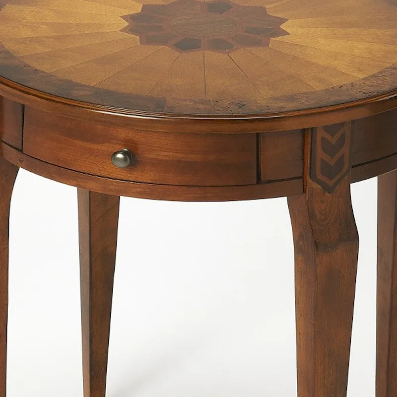 HomeRoots 24 Medium Brown And Olive Ash Manufactured Wood Round End Table With Drawer - 20