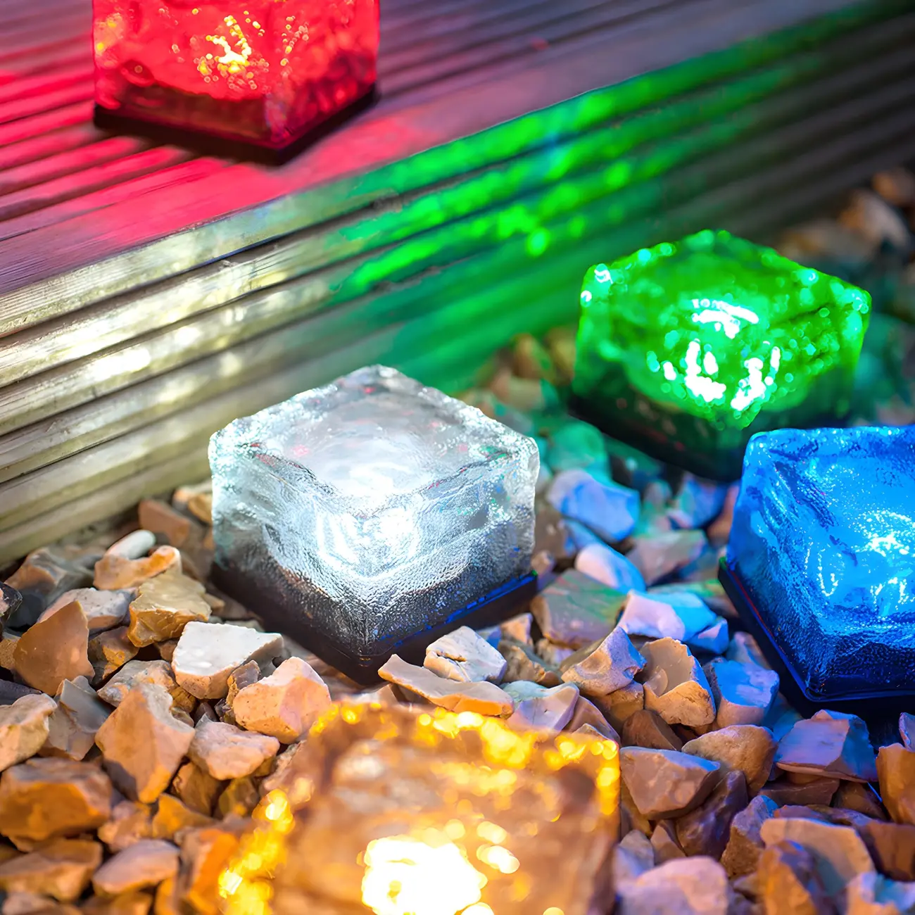 Modern Ice Block Textured Clear Glass LED Ground Light for Outdoor Garden