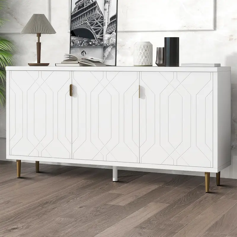 Mid-Century Elegant Wooden Sideboard with Three Interior Shelves