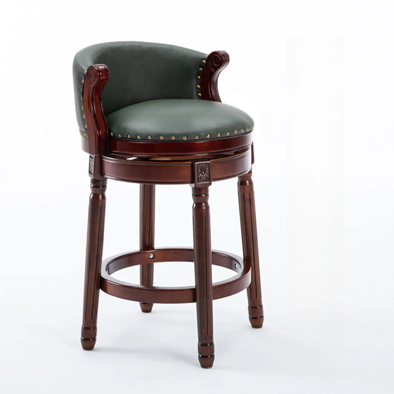 Solid Wood Leather Swivel Counter Stools with Backs