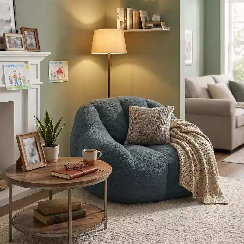 FurnitureR Teddy Upholstered Accent Chair, Modern Lounge Chair with Soft Plush Fabric, Comfy Armchair for Living Room Bedroom Reading Nook