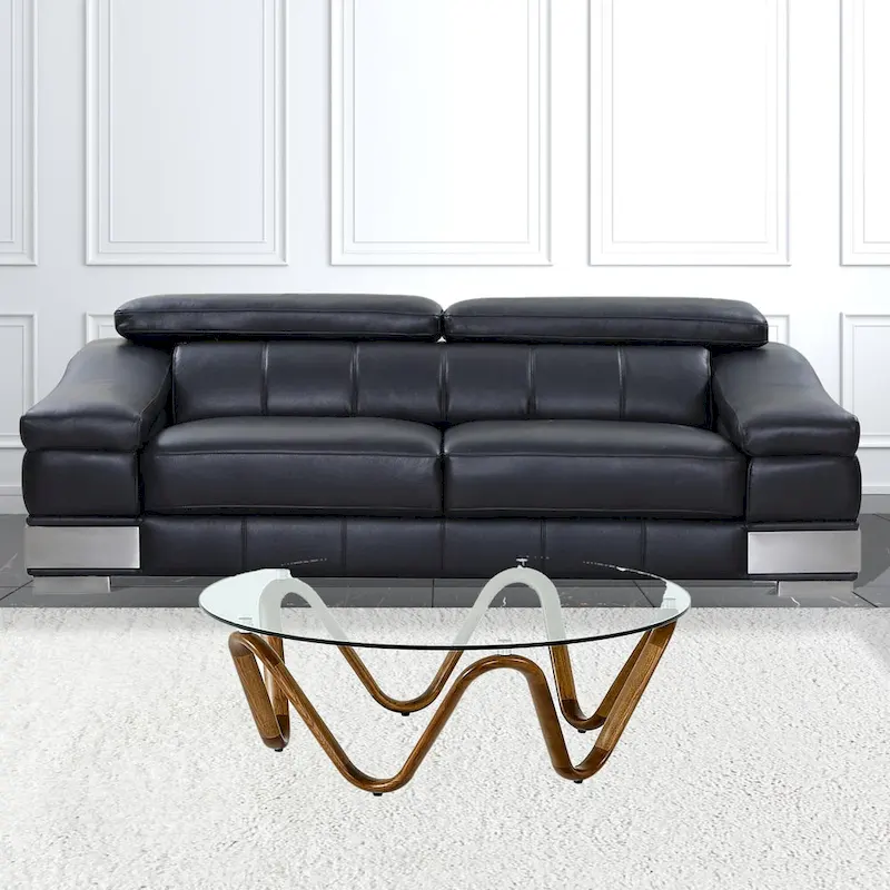 HomeRoots 45 Walnut And Clear Glass Abstract Wood Round Coffee Table - 45 x 45 x 15