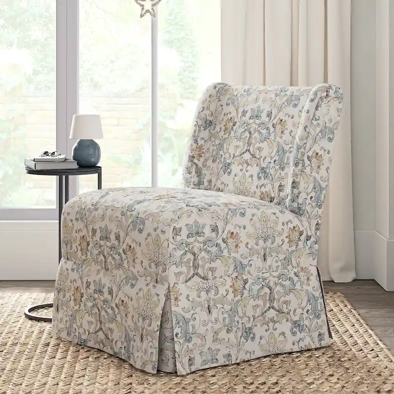 Falk Upholstered Farmhouse Armless Chair with Slipcover and Solid Wood Legs