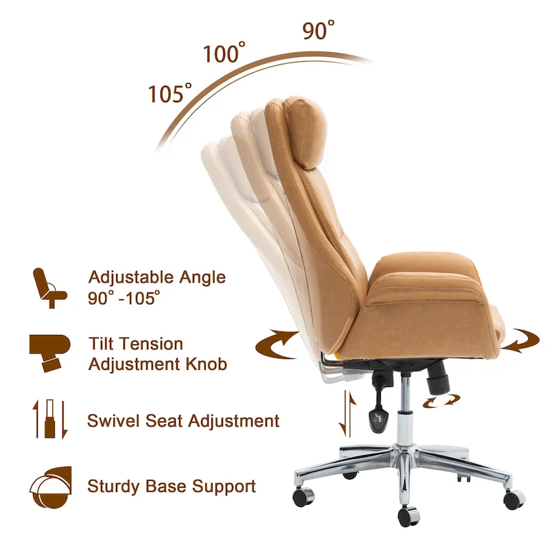 48-inch Mid-Century Adjustable Swivel Faux Leather Office Chair