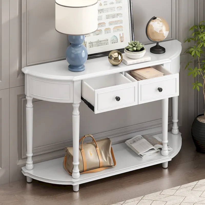 Nestfair Retro Wooden Console Table with Open Shelf Two Drawers