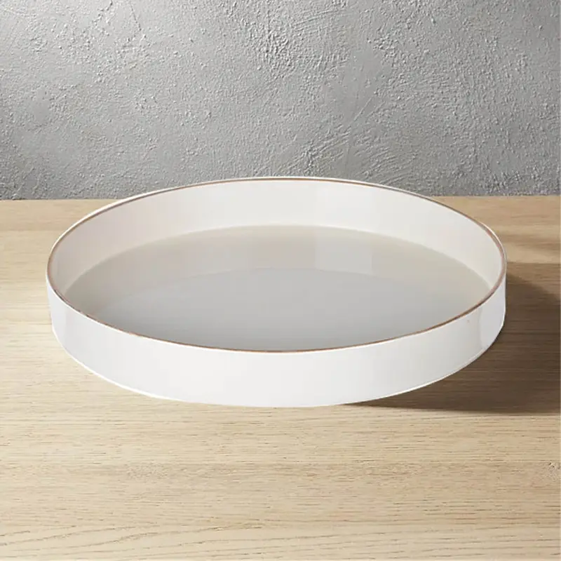Round Plastic Tray, Gold Accented Trims, Glossy White
