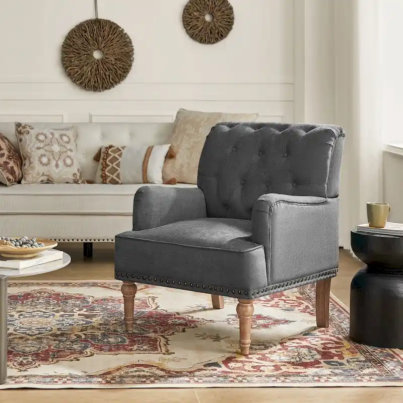 Geltrude Classic Upholstered Accent Arm Chair with Button Tufted Back by HULALA HOME