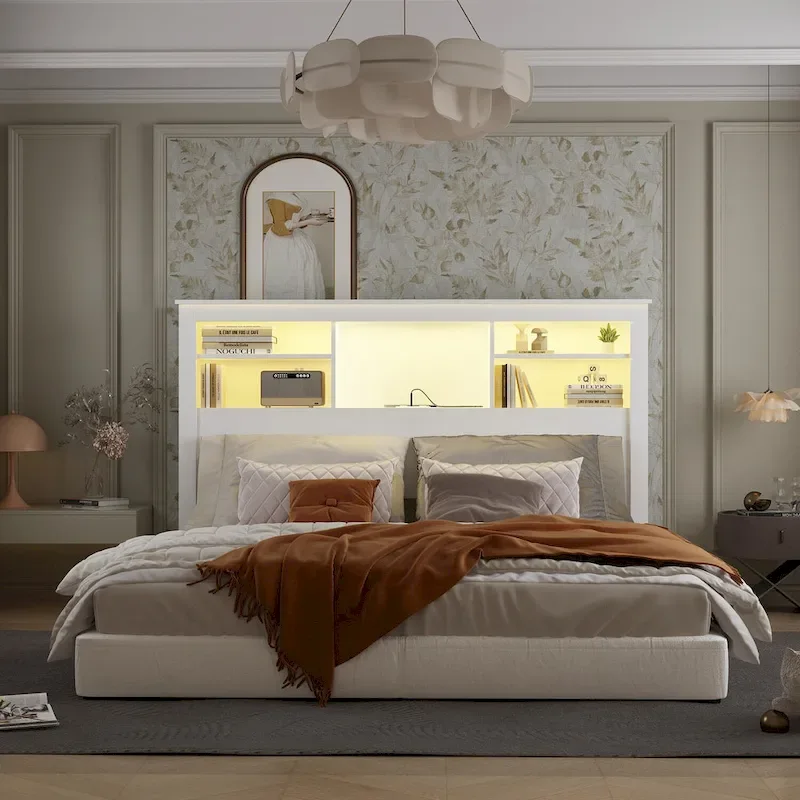 65W x 43H Bookcase Headboard With Light