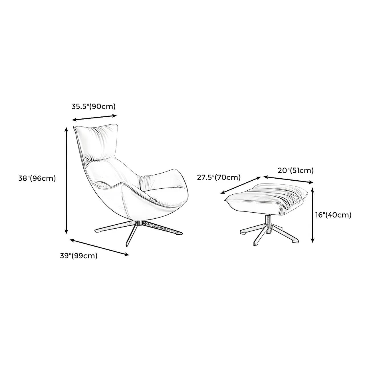 Modern Leather Brown Lounge Chair with Ottoman