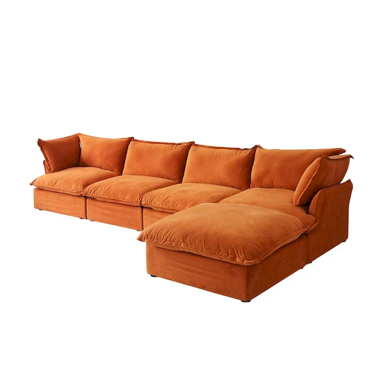 Modular Sectional Sofa Couch, 162.98 Velvet L-Shape Sofa with Ottoman