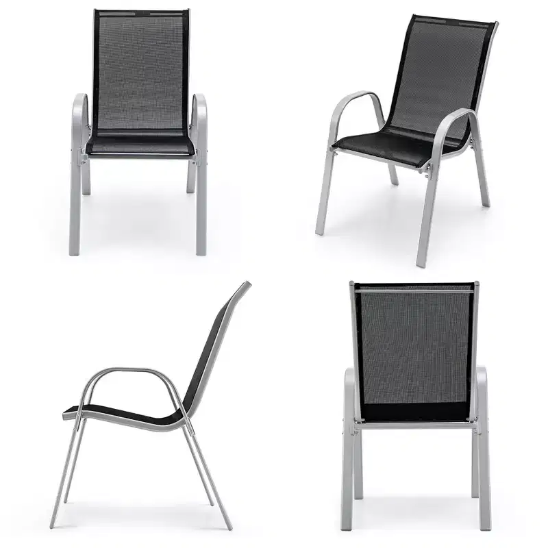 Costway 4PCS Patio Stacking Dining Chairs w/ Curved Armrests & Breathable Seat Fabric