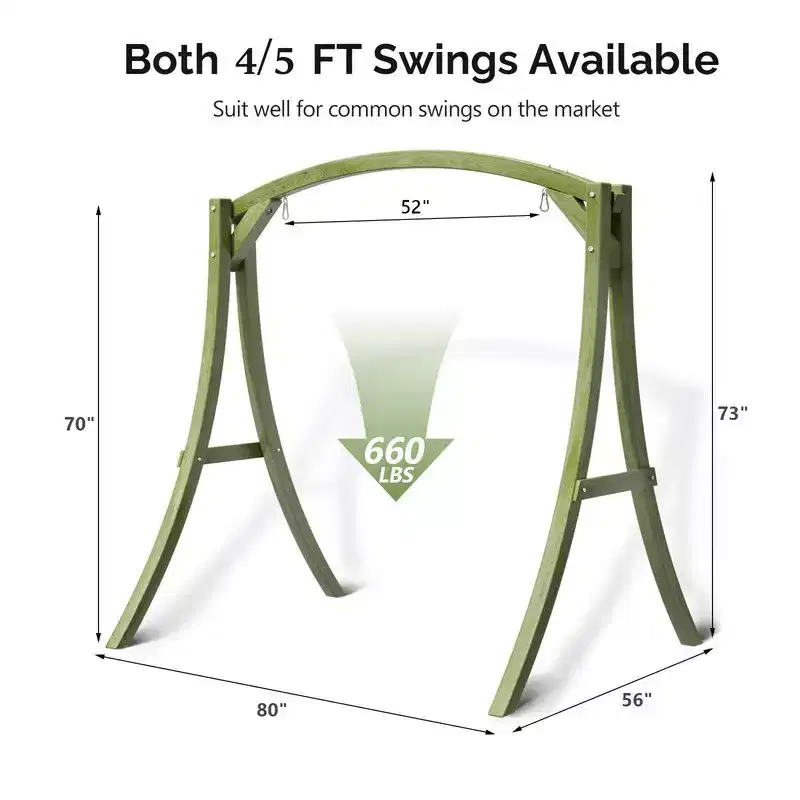 Karl Home 80 in. 3-Person Green Wood Patio Swing Stand
