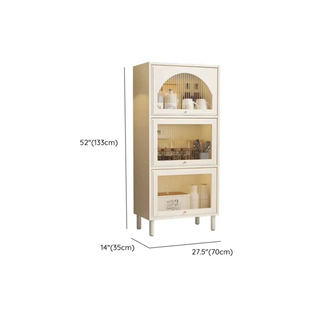 3-5 Shelves White Glass Display Cabinet with Flip Cover