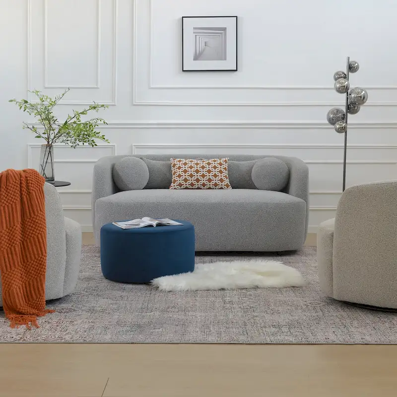 Boucle Loveseat - Natural Fabric, Mid-Century Modern, Seats 2