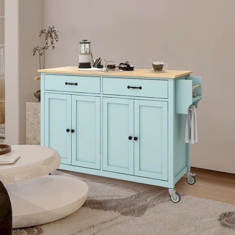 Kitchen Island Cart with Solid Wood Top