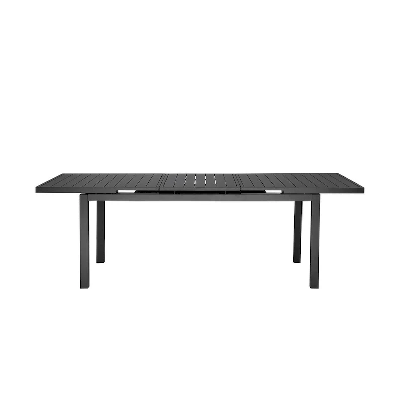 Meta 95 Inch Extendable Dining Table, Gray Aluminum Frame, Plank Style Top
