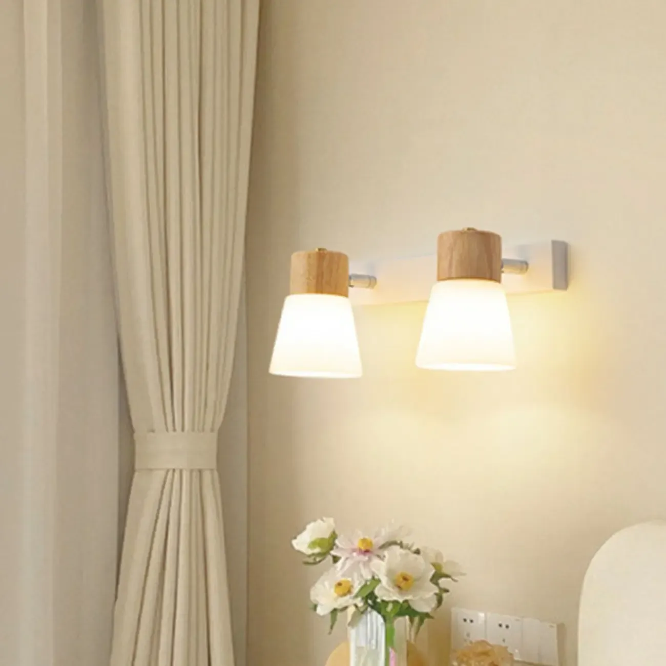 Mini White Natural Wood Metal Wall Sconce