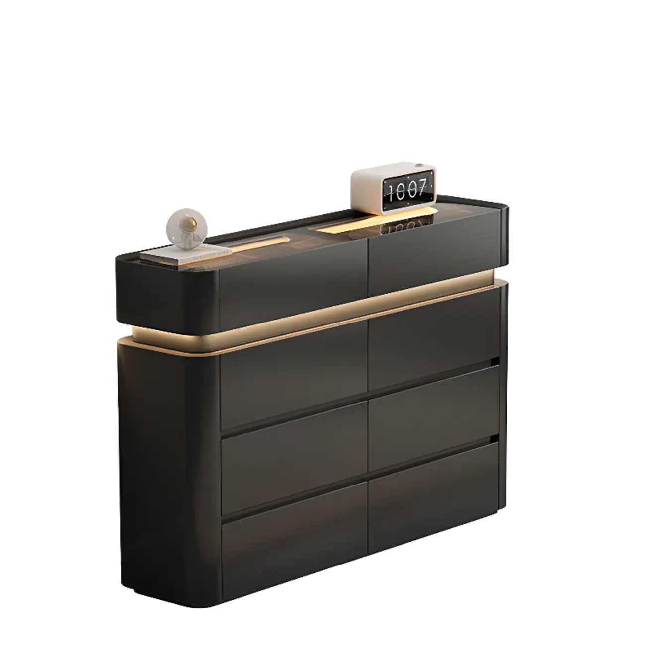 LED Light Wooden Glass Black Sideboard with Drawers Shelves