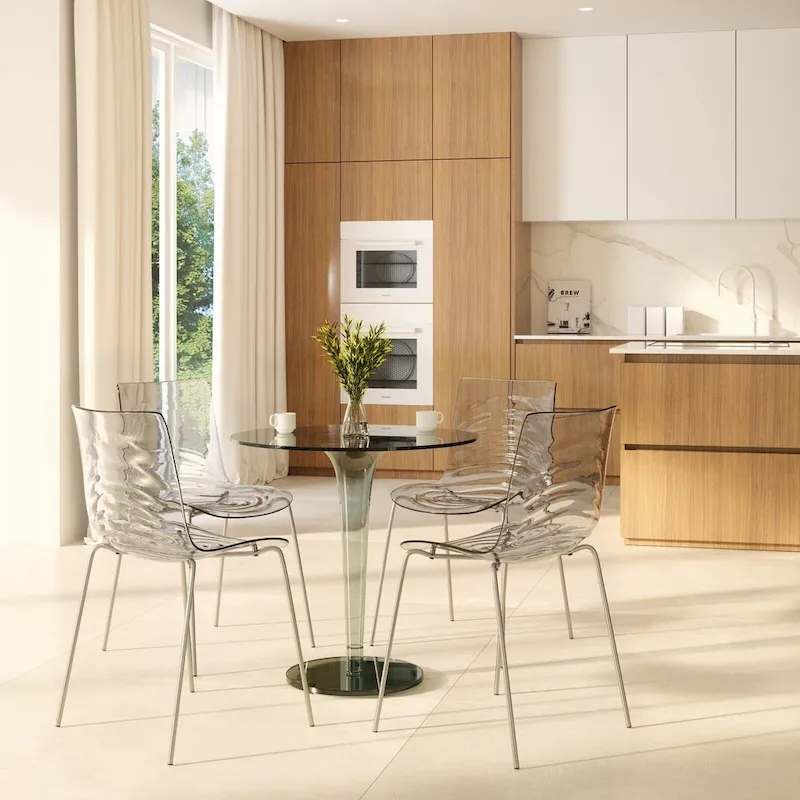 Clear Acrylic Dining Chair with Chrome Legs – Stackable, Set of 2 (31.5