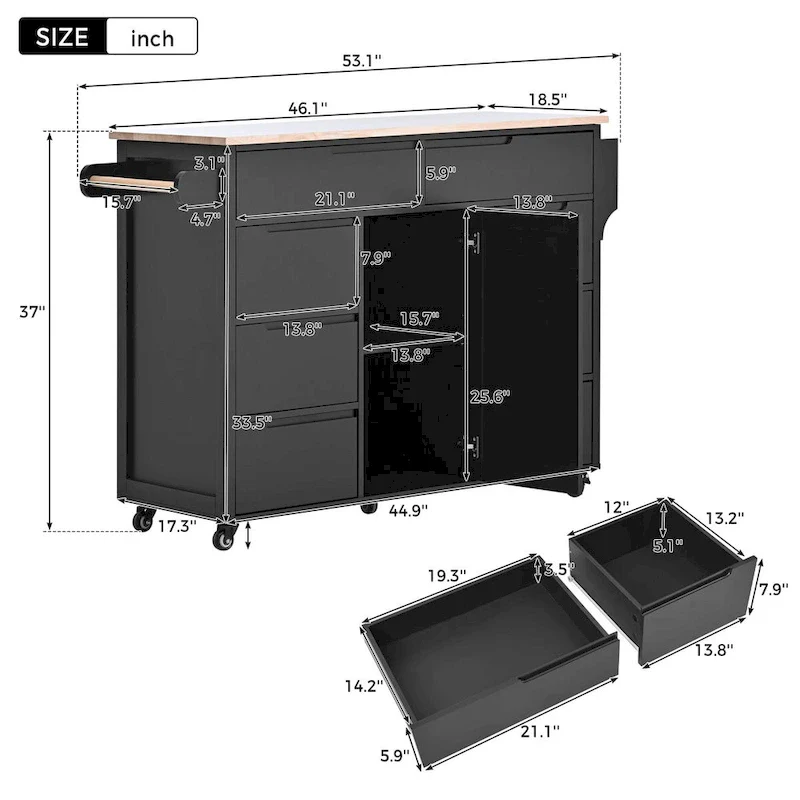 8 Drawer Rubber Wood Kitchen Island