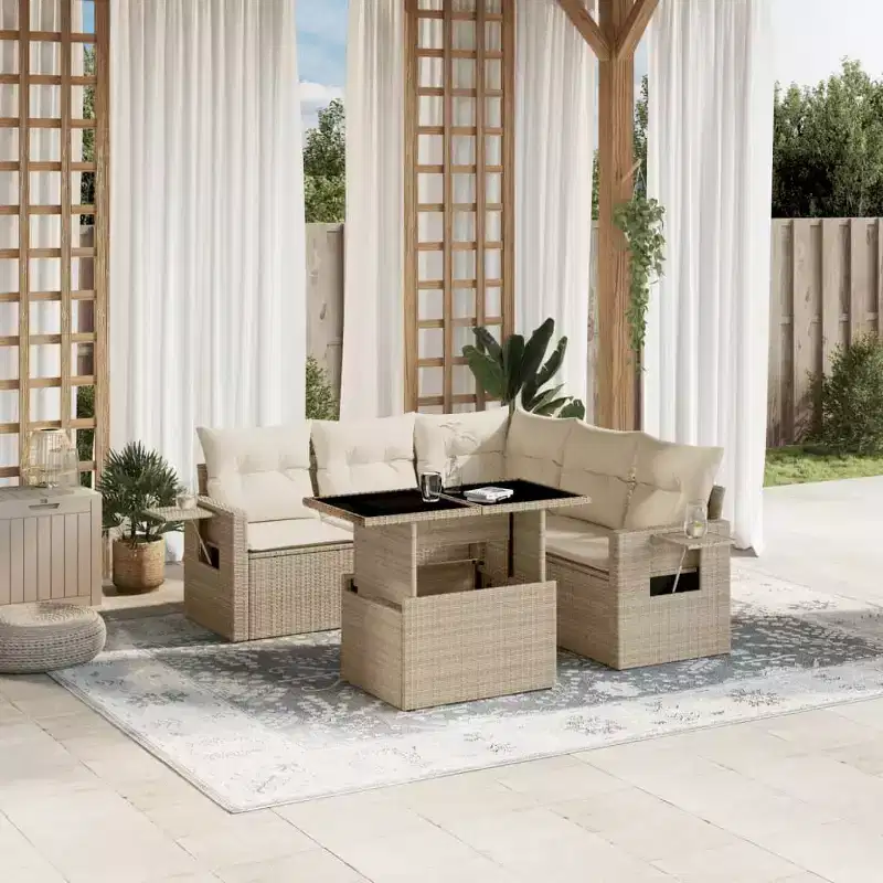vidaXL 6 Piece Patio Sofa Set with Cushions Poly Rattan