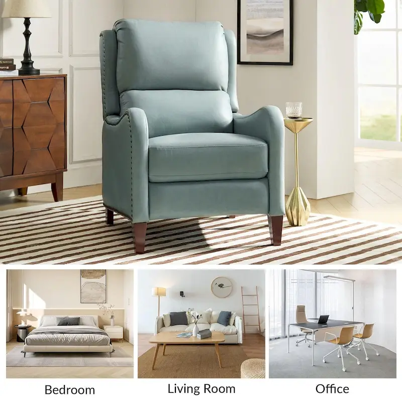 Brigida Modern Genuine Leather Nailhead Trim Recliner with Adjustable Footrest Set of 2 by HULALA HOME