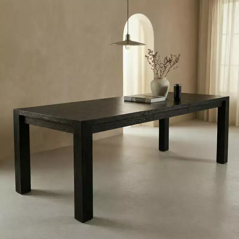 Modern 60 Expandable Dining Table with Hidden Center Leaf, Ash Wood Veneer, Adjustable Feet, Accommodate Seats 68,For Dining Room - Morden Fort